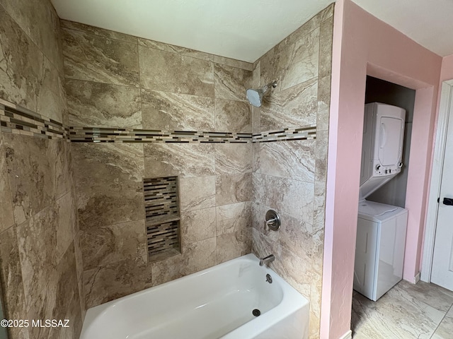 140 W 27th St, Tucson, AZ 85713 - bathroom featuring stacked washer / drying machine and washtub / shower combination