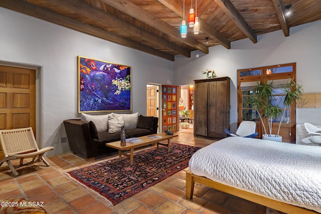 388 S Convent Ave, Tucson, AZ 85701 - bedroom featuring wooden ceiling with exposed beams