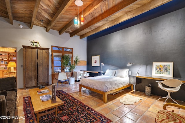 388 S Convent Ave, Tucson, AZ 85701 - bedroom featuring wood ceiling with exposed beams