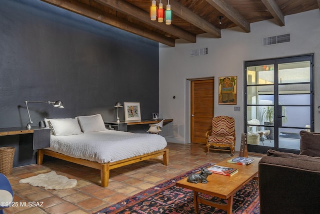 388 S Convent Ave, Tucson, AZ 85701 - bedroom with wood ceiling with exposed beams and a towering ceiling