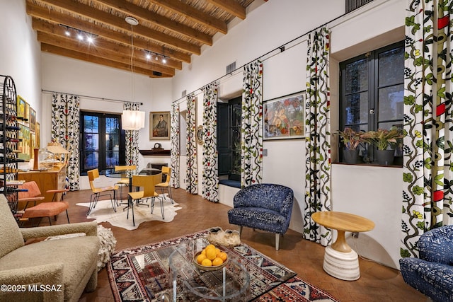 388 S Convent Ave, Tucson, AZ 85701 - living area with beamed ceiling and a towering ceiling