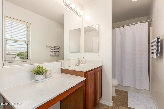 7952 E Revolution Loop, Tucson, AZ 85730 - full bath with vanity, toilet, tile patterned flooring, shower / bathtub combination with curtain, and baseboards
