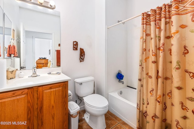 731 W Calle Montero, Sahuarita, AZ 85629 - full bathroom with vanity, toilet, tile patterned flooring, and shower / tub combo with curtain