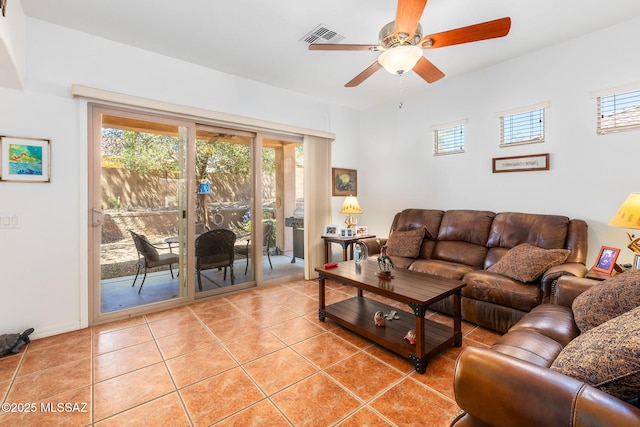 731 W Calle Montero, Sahuarita, AZ 85629 - living room featuring a ceiling fan and light tile patterned floors