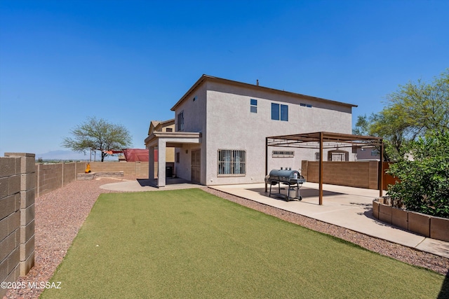 3630 W Center Mountain Way, Tucson, AZ 85746 - rear view of house with a patio area, a fenced backyard, a pergola, and stucco siding