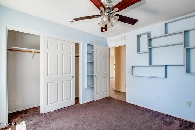 8068 S Nautilus Dr, Tucson, AZ 85756 - unfurnished bedroom featuring carpet floors, a closet, baseboards, and a ceiling fan