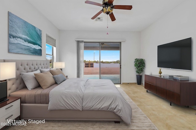 35 N Monument Estates Pl, Tucson, AZ 85748 - bedroom with access to outside, light tile patterned flooring, and a ceiling fan