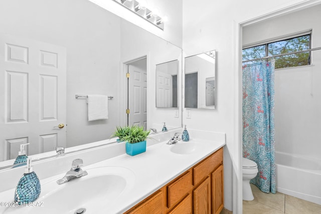 35 N Monument Estates Pl, Tucson, AZ 85748 - bathroom featuring tile patterned floors, toilet, double vanity, and shower / bath combo