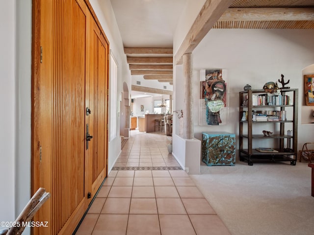 5475 E Placita De Royale, Tucson, AZ 85718 - corridor featuring light tile patterned floors, beam ceiling, and light carpet