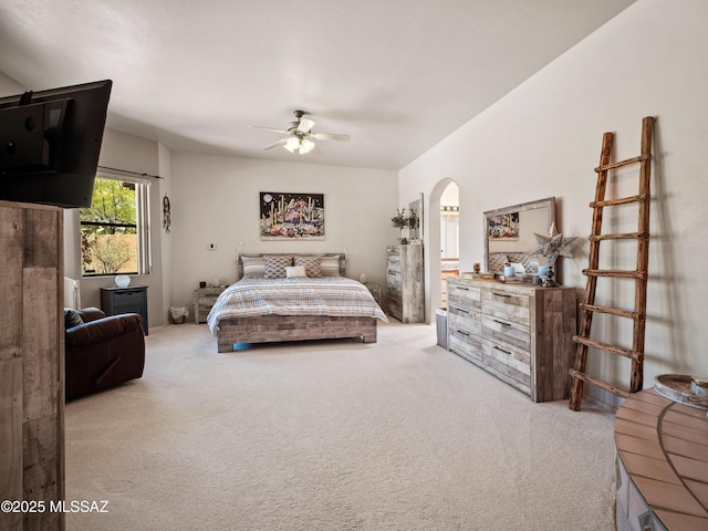 5475 E Placita De Royale, Tucson, AZ 85718 - bedroom featuring arched walkways, carpet flooring, and ceiling fan