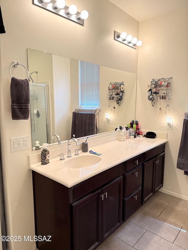 16038 S Camino Casal, Sahuarita, AZ 85629 - full bathroom featuring tile patterned flooring, vanity, and a stall shower