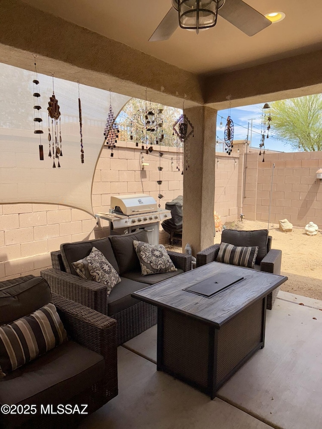 16038 S Camino Casal, Sahuarita, AZ 85629 - fenced backyard featuring an outdoor living space and a patio