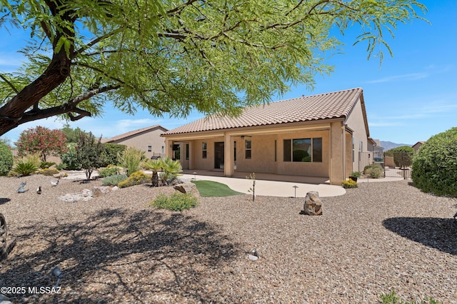61050 E Amur Ln, Oracle, AZ 85623 - back of property with a tile roof, stucco siding, and a patio area