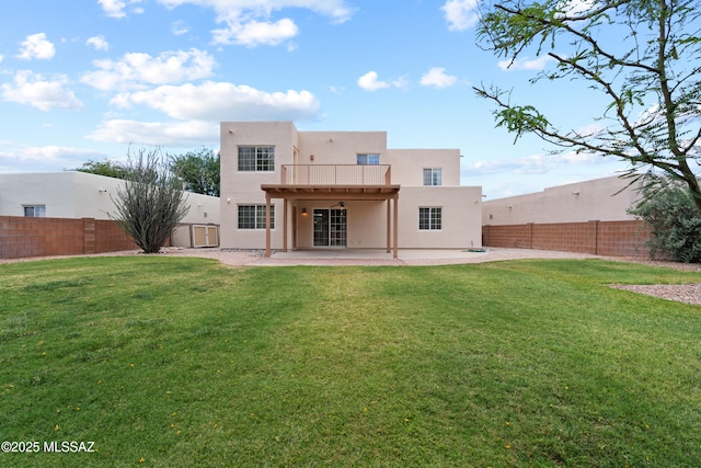 941 W Fox Ridge Ln, Oro Valley, AZ 85737 - rear view of property with a balcony, a patio area, stucco siding, and a ceiling fan