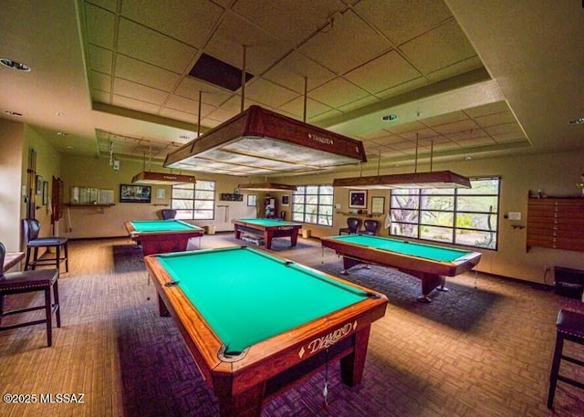 2312 E Coreopsis Way, Oro Valley, AZ 85755 - rec room with carpet floors, billiards table, and a drop ceiling