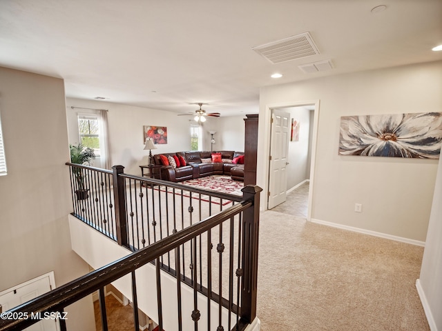 741 S Desert Haven Rd, Vail, AZ 85641 - hallway with an upstairs landing, carpet flooring, baseboards, and recessed lighting
