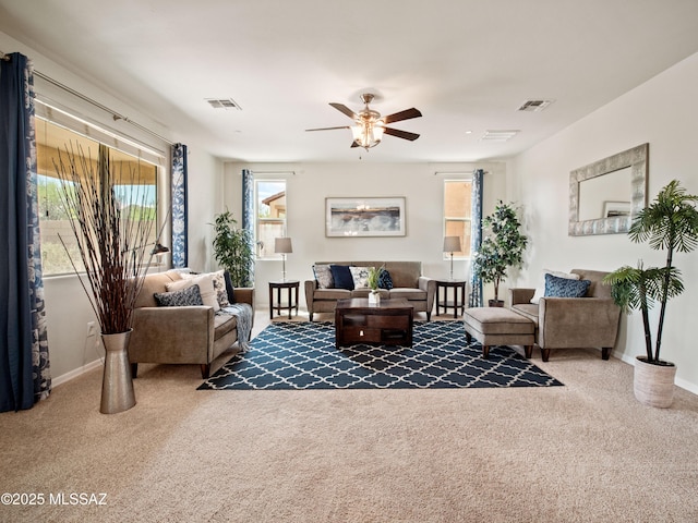 741 S Desert Haven Rd, Vail, AZ 85641 - living area with carpet floors, a ceiling fan, baseboards, and plenty of natural light