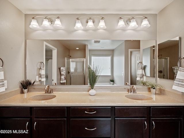 741 S Desert Haven Rd, Vail, AZ 85641 - bathroom featuring double vanity and a stall shower