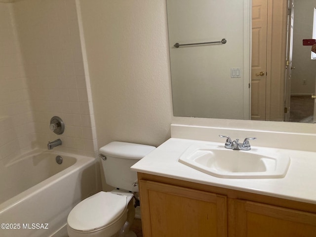 6936 W Sauceda Dr, Tucson, AZ 85743 - bathroom featuring toilet, vanity, shower / washtub combination, and a textured wall