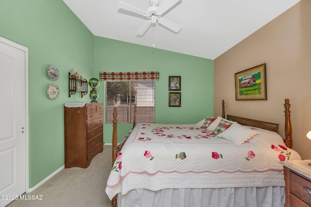 65535 E Rose Ridge Dr, Saddlebrooke, AZ 85739 - bedroom with lofted ceiling, carpet floors, baseboards, and a ceiling fan