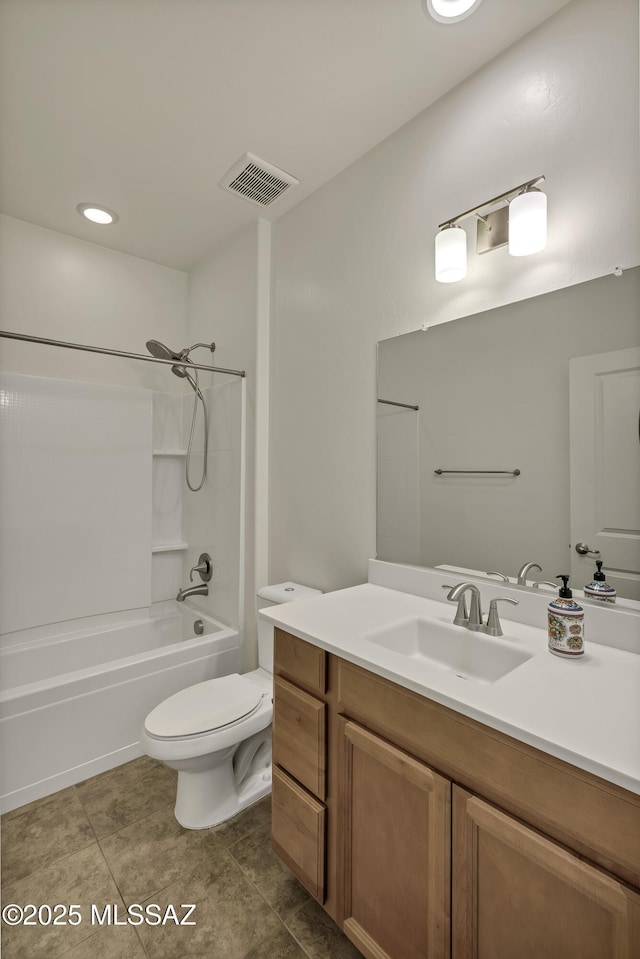 9569 N Sage Vista Ct, Tucson, AZ 85742 - bathroom with vanity, shower / washtub combination, toilet, and tile patterned flooring