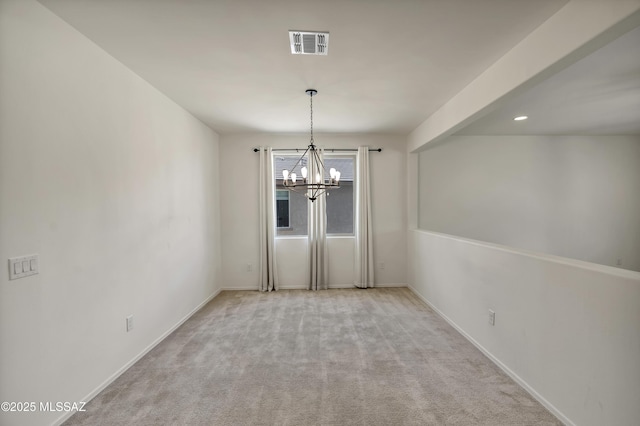 9569 N Sage Vista Ct, Tucson, AZ 85742 - unfurnished dining area with a chandelier, carpet floors, and baseboards