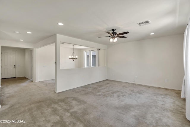 9569 N Sage Vista Ct, Tucson, AZ 85742 - carpeted empty room featuring recessed lighting, a ceiling fan, a chandelier, and baseboards