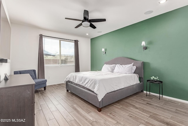 16800 S Paseo Las Vigas, Sahuarita, AZ 85629 - bedroom with light wood-type flooring, baseboards, ceiling fan, and recessed lighting