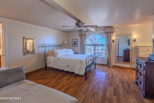 5457 S 13th Ave, Tucson, AZ 85706 - bedroom with wood finished floors, beam ceiling, ceiling fan, and baseboards