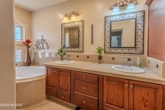 5457 S 13th Ave, Tucson, AZ 85706 - bathroom with tile patterned floors, double vanity, and a bath