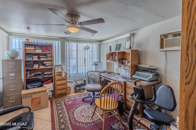 5457 S 13th Ave, Tucson, AZ 85706 - tiled home office featuring a ceiling fan and an AC wall unit