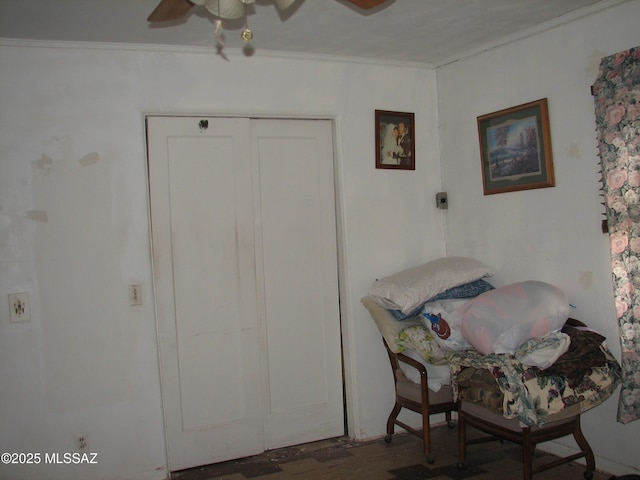 277 N Bowie Ave, Willcox, AZ 85643 - sitting room featuring a ceiling fan, crown molding, and wood finished floors