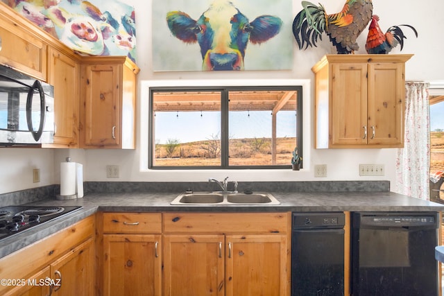 2 Sunset Dr, Elgin, AZ 85611 - kitchen featuring a sink, black appliances, dark countertops, and healthy amount of natural light