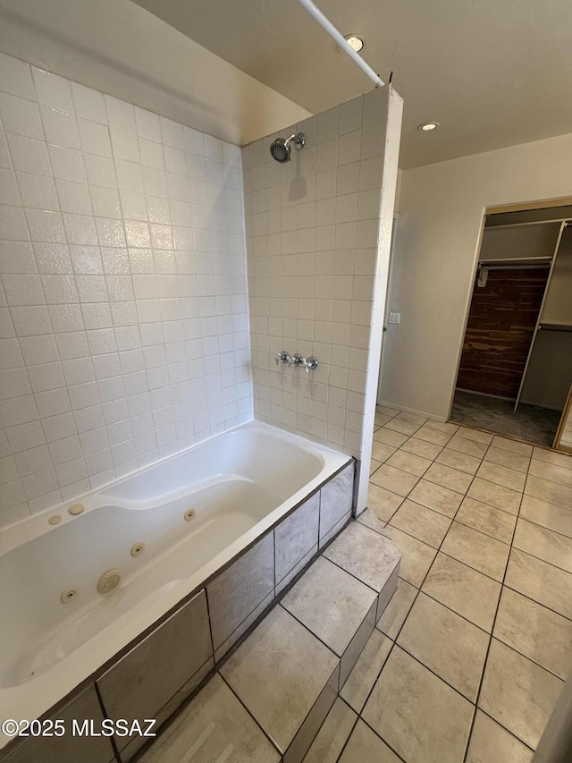 5640 N Placita Favorita, Tucson, AZ 85750 - bathroom with tile patterned flooring, a combined bath / shower with jetted tub, and recessed lighting