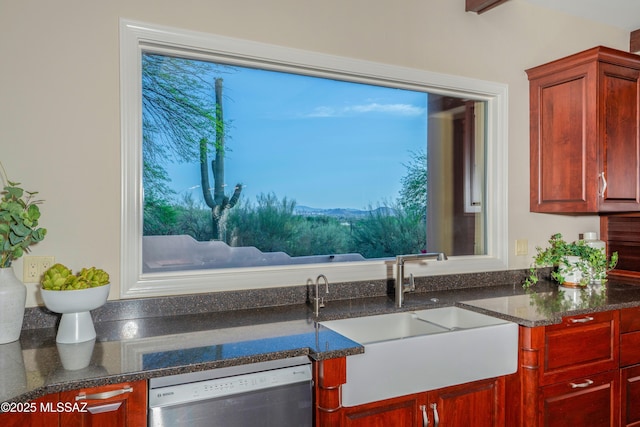 3750 E Sumo Quinto, Tucson, AZ 85718 - kitchen featuring stainless steel dishwasher, a sink, dark brown cabinets, and healthy amount of natural light