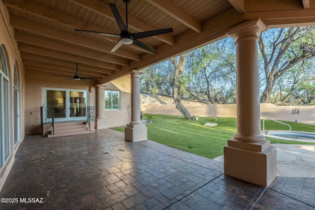 3750 E Sumo Quinto, Tucson, AZ 85718 - view of patio / terrace featuring a ceiling fan and a water view