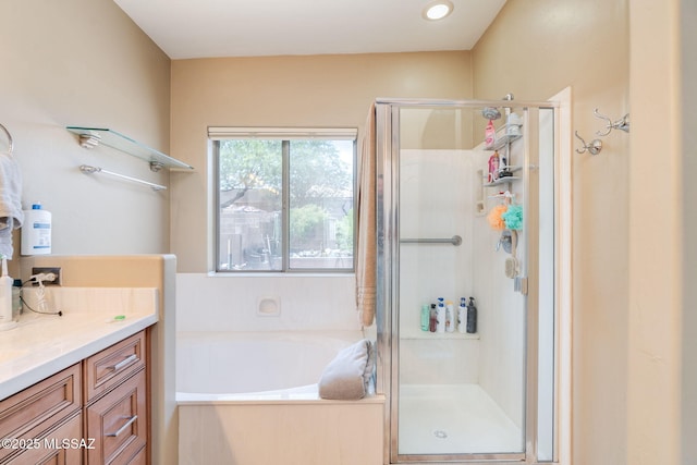 7511 W Sweet River Rd, Tucson, AZ 85743 - full bathroom featuring a stall shower, a garden tub, and vanity