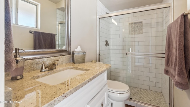 5701 E Waverly St, Tucson, AZ 85712 - bathroom featuring toilet, vanity, and a stall shower