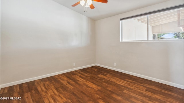 5701 E Waverly St, Tucson, AZ 85712 - empty room featuring lofted ceiling, wood finished floors, a ceiling fan, and baseboards
