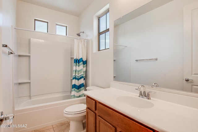 13391 N Flaxleaf Pl, Oro Valley, AZ 85755 - full bath with toilet, vanity, shower / bathtub combination with curtain, and tile patterned flooring
