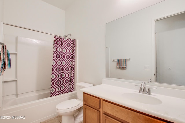 13391 N Flaxleaf Pl, Oro Valley, AZ 85755 - full bathroom featuring vanity, toilet, shower / bath combo with shower curtain, and tile patterned flooring