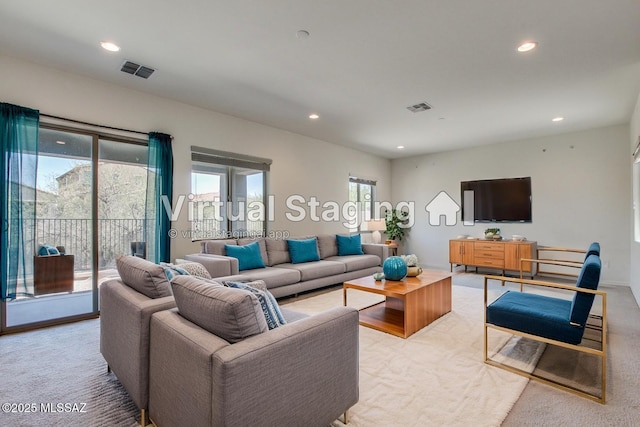 13391 N Flaxleaf Pl, Oro Valley, AZ 85755 - living room featuring light colored carpet and recessed lighting
