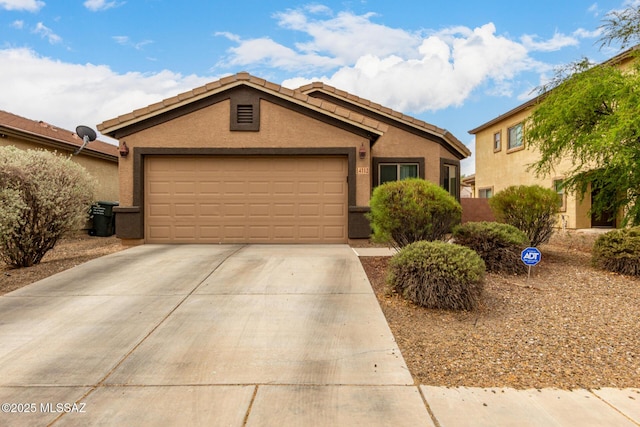 4112 E Shadow Branch Dr, Tucson, AZ 85756 - ranch-style home featuring concrete driveway, stucco siding, a garage, and a tiled roof