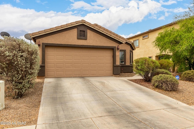 4112 E Shadow Branch Dr, Tucson, AZ 85756 - ranch-style house featuring driveway, stucco siding, an attached garage, and a tile roof
