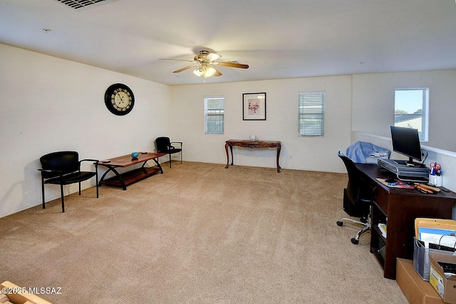 4795 E Silverpuffs Way, Tucson, AZ 85756 - carpeted home office with a ceiling fan and plenty of natural light