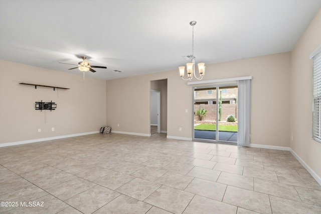 12223 E Becker Dr, Vail, AZ 85641 - unfurnished room with a chandelier, light tile patterned floors, a ceiling fan, and baseboards