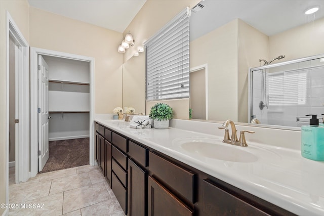 12223 E Becker Dr, Vail, AZ 85641 - full bathroom with double vanity, a shower with shower door, and a spacious closet