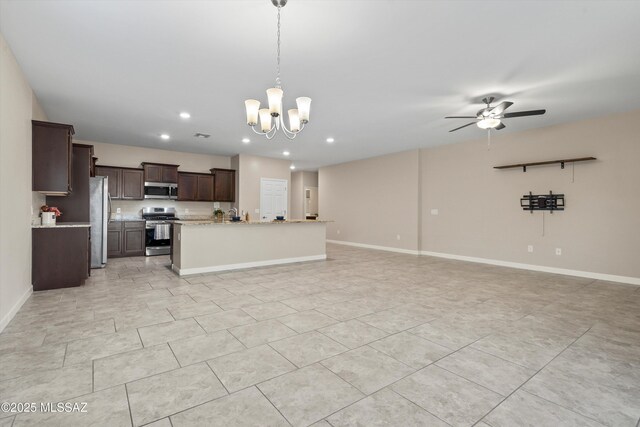 12223 E Becker Dr, Vail, AZ 85641 - unfurnished living room with a chandelier, recessed lighting, ceiling fan, light tile patterned floors, and baseboards