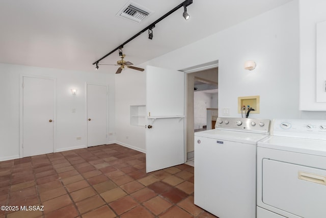 1026 E Mitchell St, Tucson, AZ 85719 - washroom with washing machine and clothes dryer, a ceiling fan, and track lighting