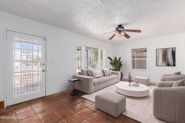 1026 E Mitchell St, Tucson, AZ 85719 - tiled living area with a ceiling fan and a textured ceiling